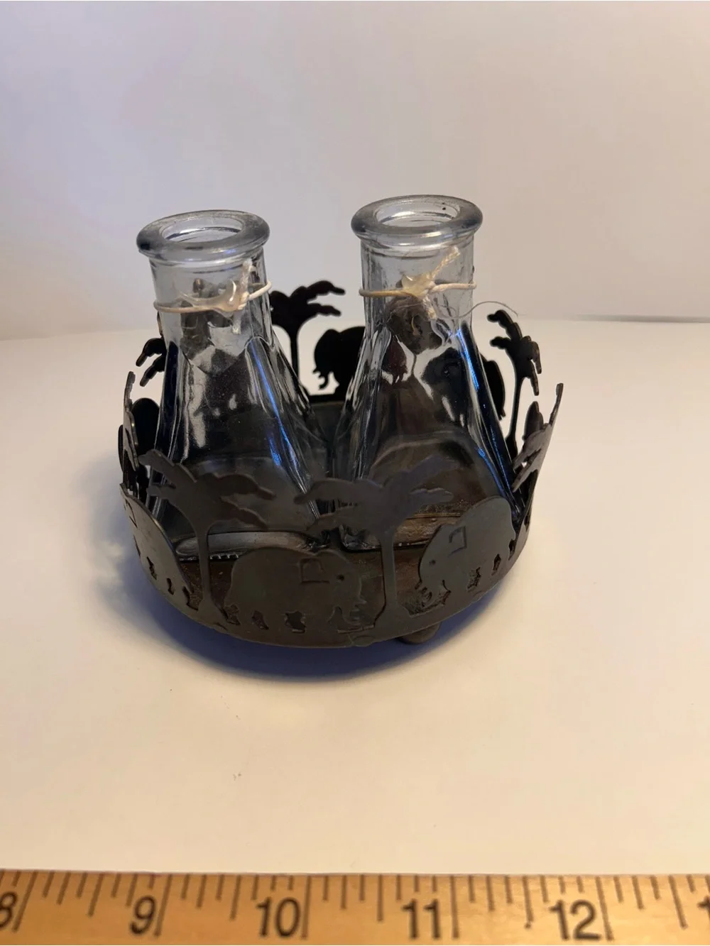 BrassElephant-Themed Glass curet/ diffuser Set with Metal Holder